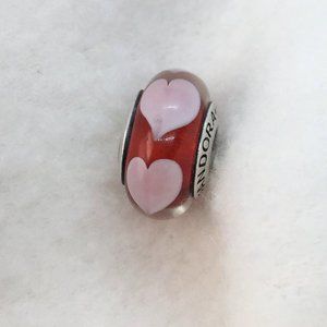 CLEARANCE PRICE$ ..... Pandora RED LOVE Pink HEARTS Glass Murano Bead